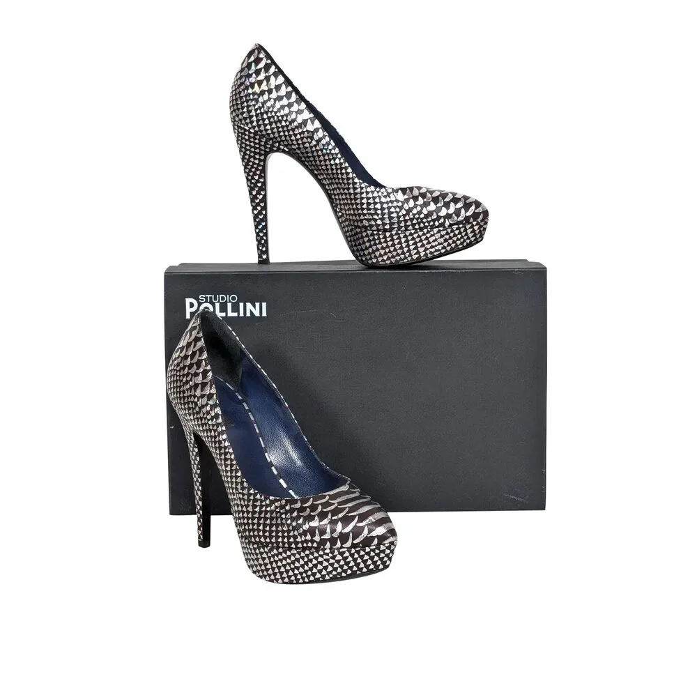 Studio Pollini - Silver & Brown Print Pumps Sz 7.5